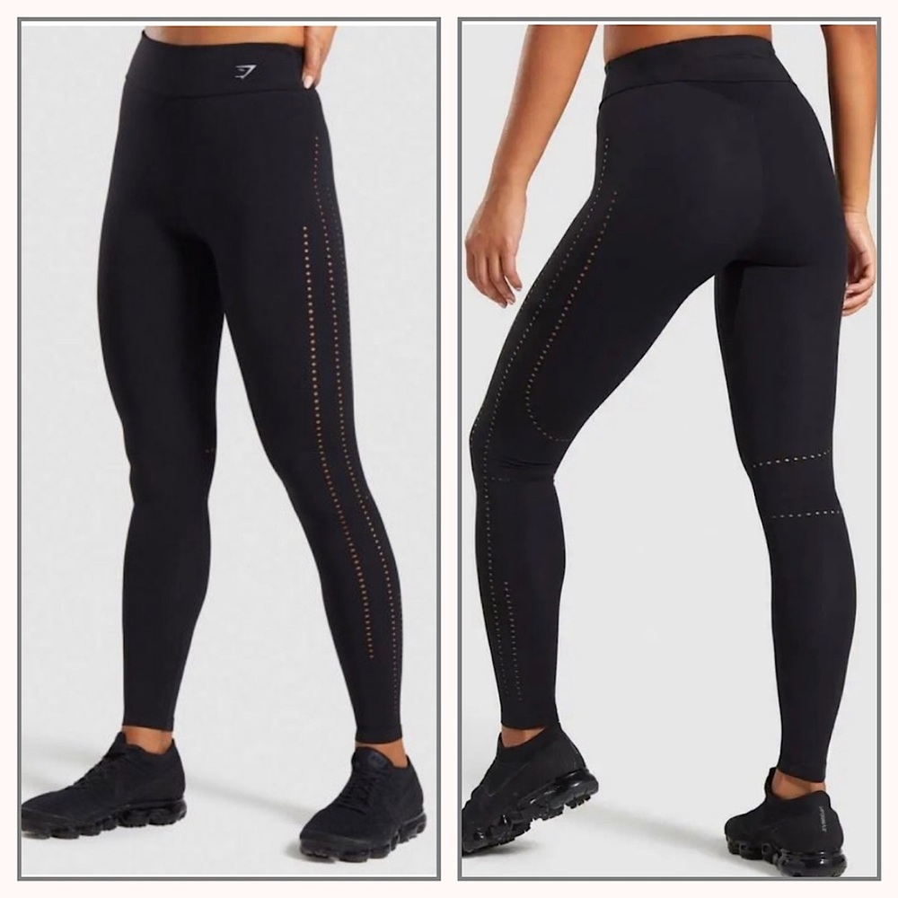 Gymshark Laser Cut Black Workout Leggings Athlesure Gym Woman’s Sz XS